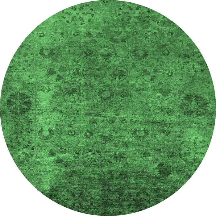 Round Machine Washable Oriental Emerald Green Industrial Area Rugs, wshurb2640emgrn