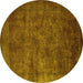 Round Machine Washable Oriental Yellow Industrial Rug, wshurb2641yw