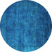 Round Oriental Turquoise Industrial Rug, urb2641turq