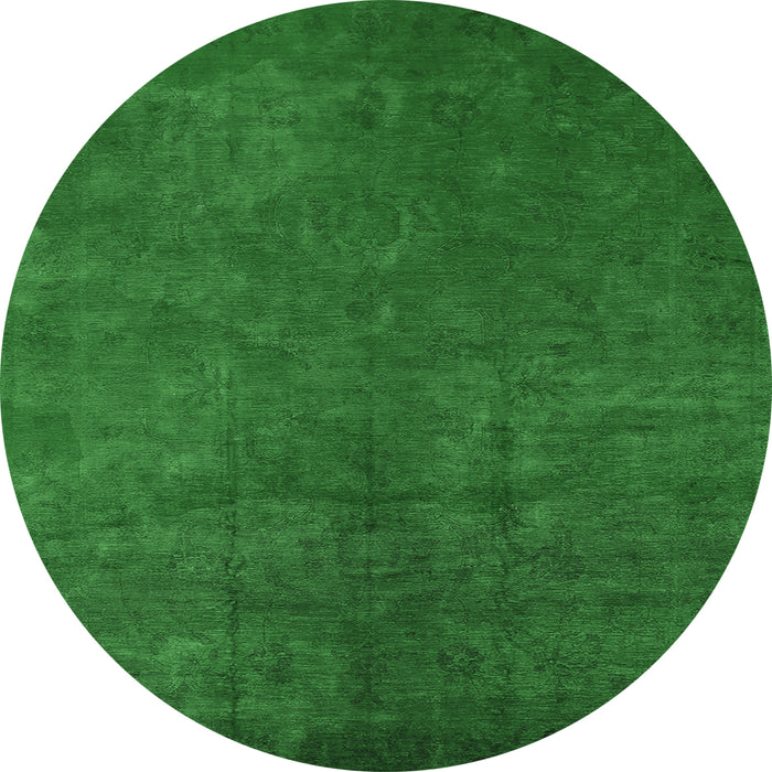 Round Machine Washable Oriental Emerald Green Industrial Area Rugs, wshurb2642emgrn