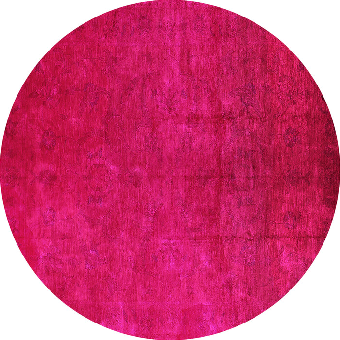 Round Machine Washable Oriental Pink Industrial Rug, wshurb2642pnk