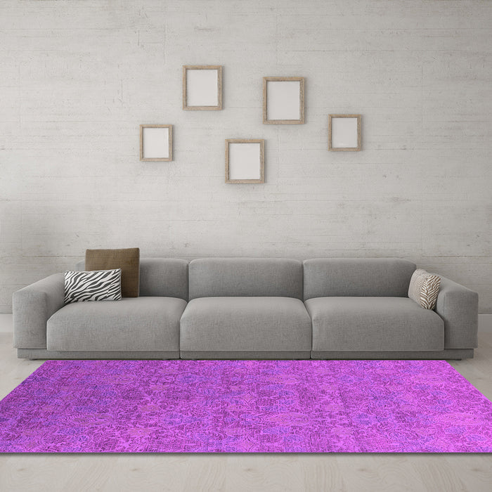 Machine Washable Oriental Pink Industrial Rug in a Living Room, wshurb2643pnk