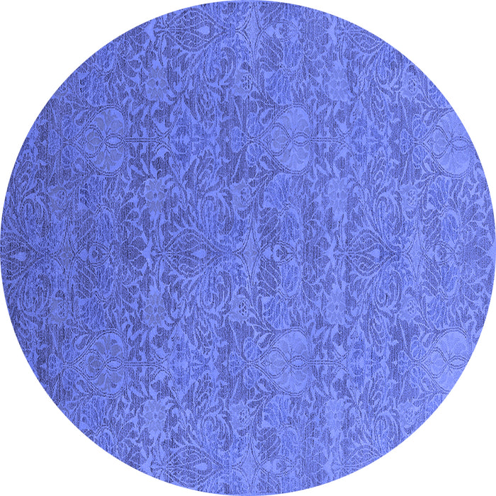Round Machine Washable Oriental Blue Industrial Rug, wshurb2643blu