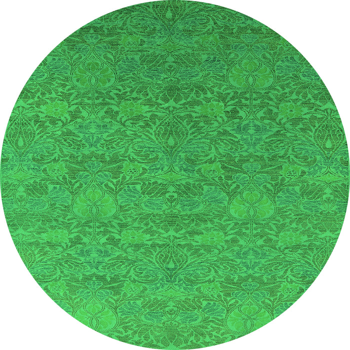 Round Machine Washable Oriental Green Industrial Area Rugs, wshurb2643grn