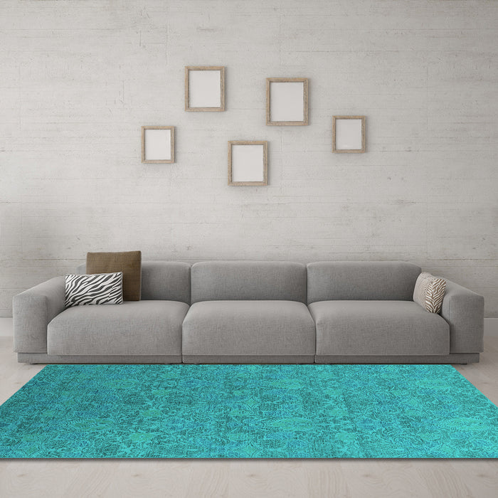 Machine Washable Oriental Turquoise Industrial Area Rugs in a Living Room,, wshurb2643turq