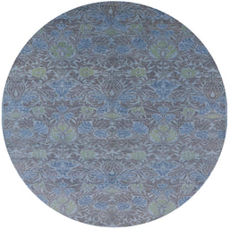 Round Mid-Century Modern Columbia Blue Oriental Rug, urb2643