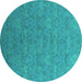 Round Oriental Turquoise Industrial Rug, urb2643turq