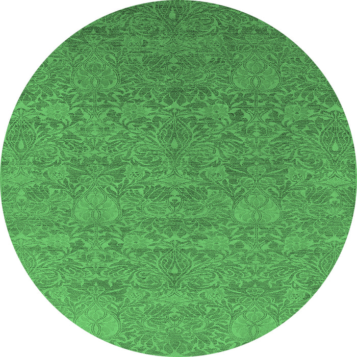 Round Machine Washable Oriental Emerald Green Industrial Area Rugs, wshurb2643emgrn