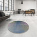 Round Mid-Century Modern Marble Blue Oriental Rug in a Office, urb2644