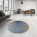 Round Machine Washable Industrial Modern Marble Blue Rug in a Office, wshurb2644