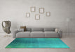 Machine Washable Oriental Turquoise Industrial Area Rugs in a Living Room,, wshurb2644turq