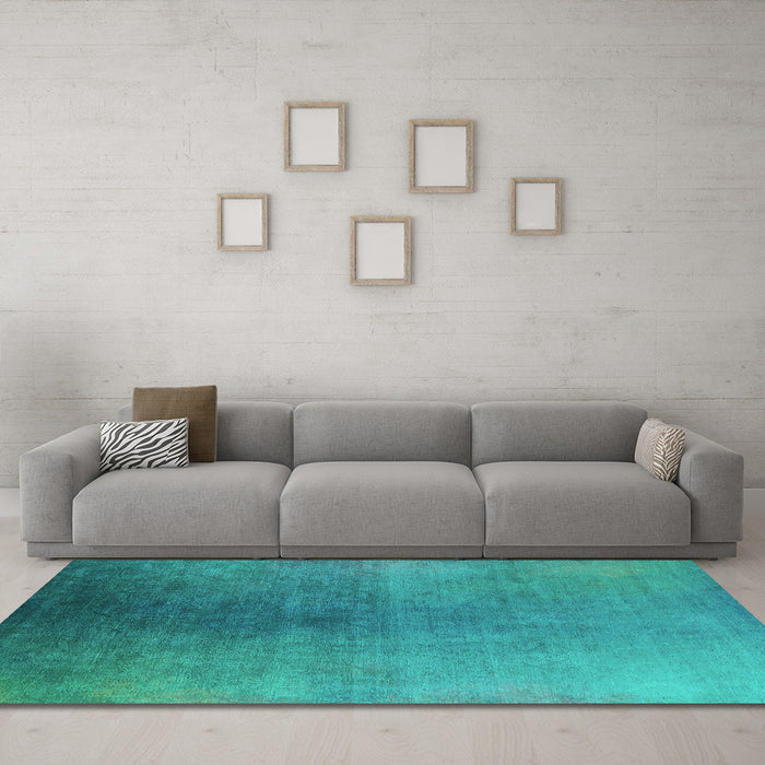 Machine Washable Oriental Turquoise Industrial Area Rugs in a Living Room,, wshurb2644turq