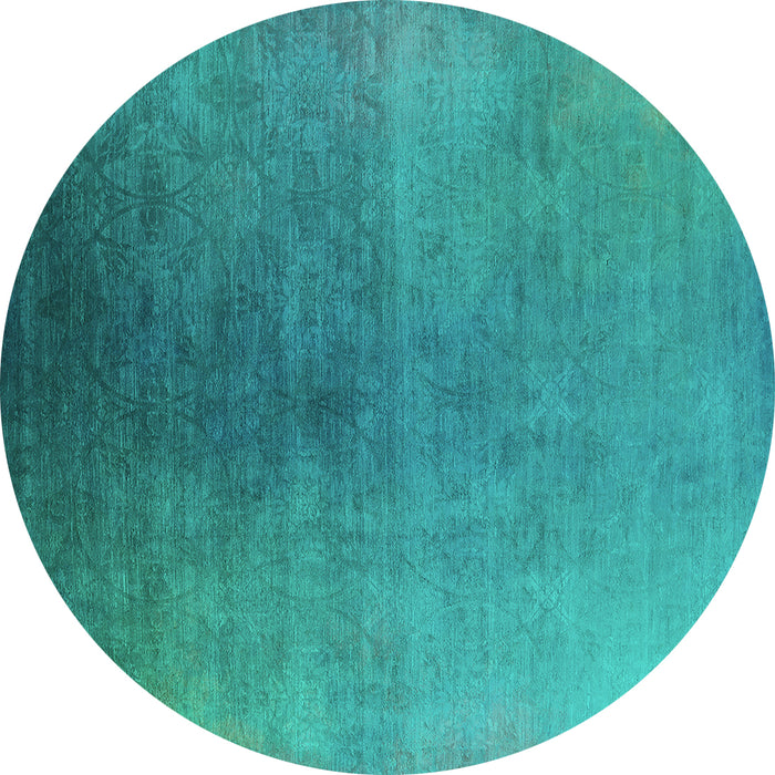 Round Machine Washable Oriental Turquoise Industrial Area Rugs, wshurb2644turq