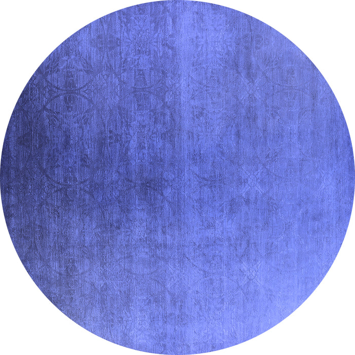 Round Machine Washable Oriental Blue Industrial Rug, wshurb2644blu