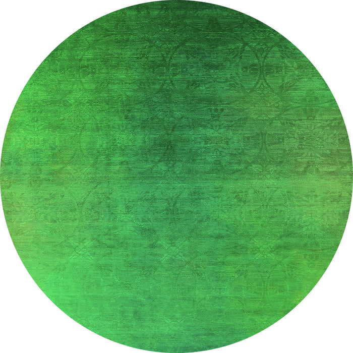 Round Machine Washable Oriental Green Industrial Area Rugs, wshurb2644grn