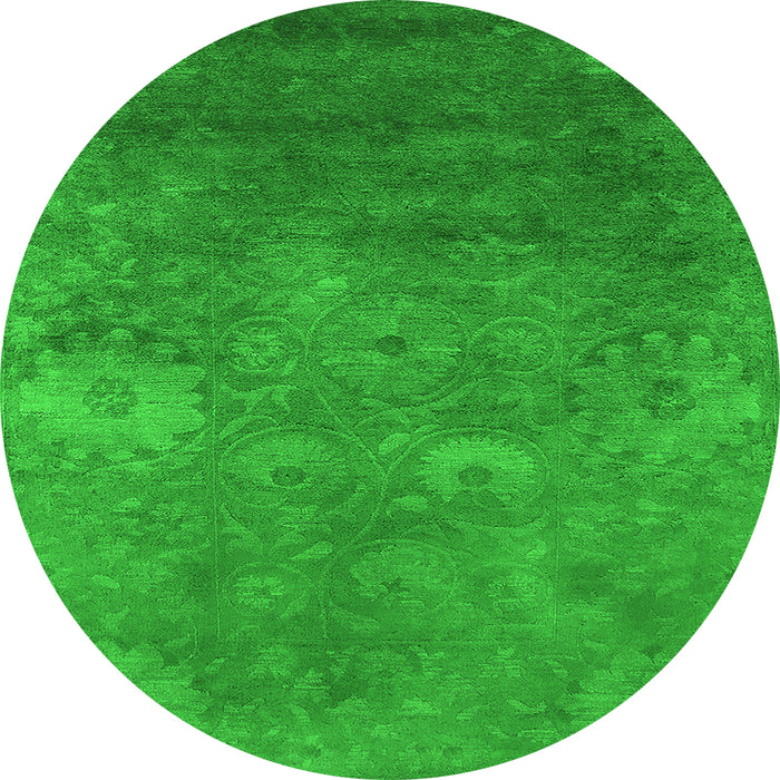 Round Machine Washable Oriental Green Industrial Area Rugs, wshurb2645grn