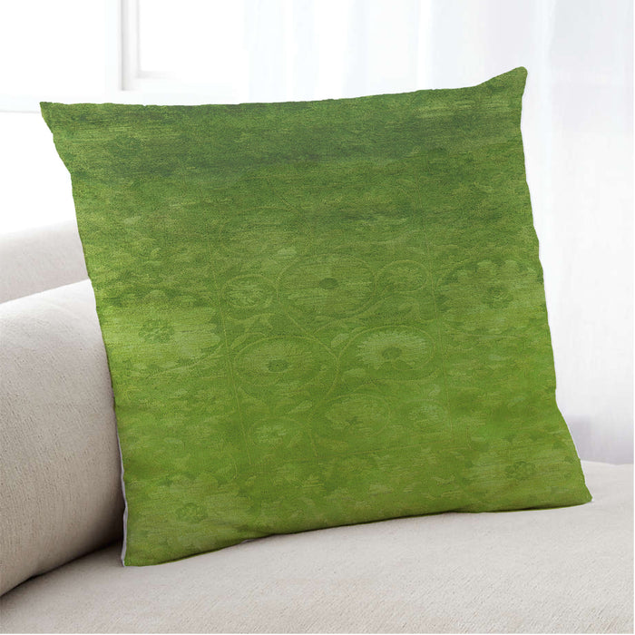 Lifestyle Image of Mid-Century Modern Urban Square Green Throw Pillow, 18 inch by 18 inch, pwurb2645