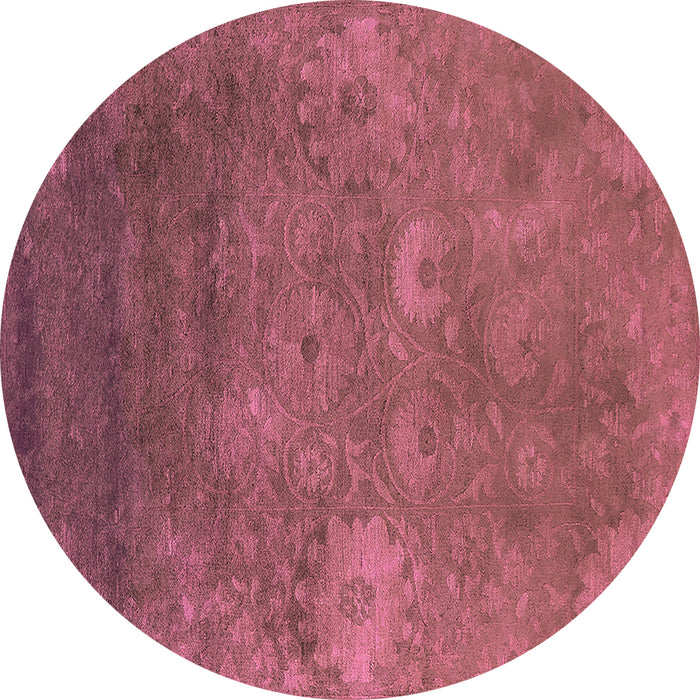 Round Machine Washable Oriental Pink Industrial Rug, wshurb2645pnk