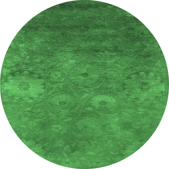 Round Machine Washable Oriental Emerald Green Industrial Area Rugs, wshurb2645emgrn