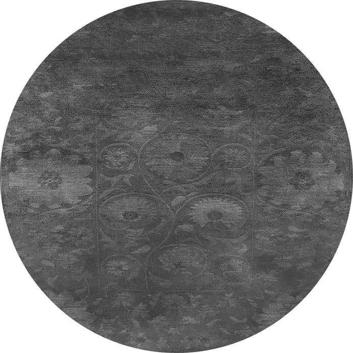 Round Machine Washable Oriental Gray Industrial Rug, wshurb2645gry