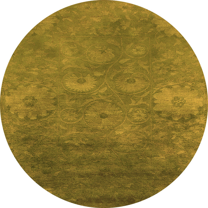 Round Machine Washable Oriental Orange Industrial Area Rugs, wshurb2645org