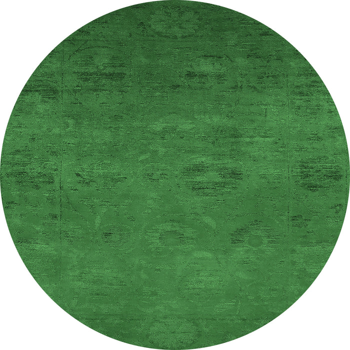 Round Machine Washable Oriental Emerald Green Industrial Area Rugs, wshurb2646emgrn