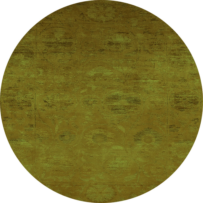 Round Machine Washable Oriental Green Industrial Area Rugs, wshurb2646grn
