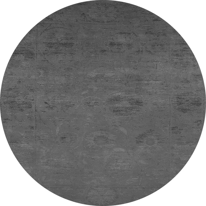 Round Machine Washable Oriental Gray Industrial Rug, wshurb2646gry