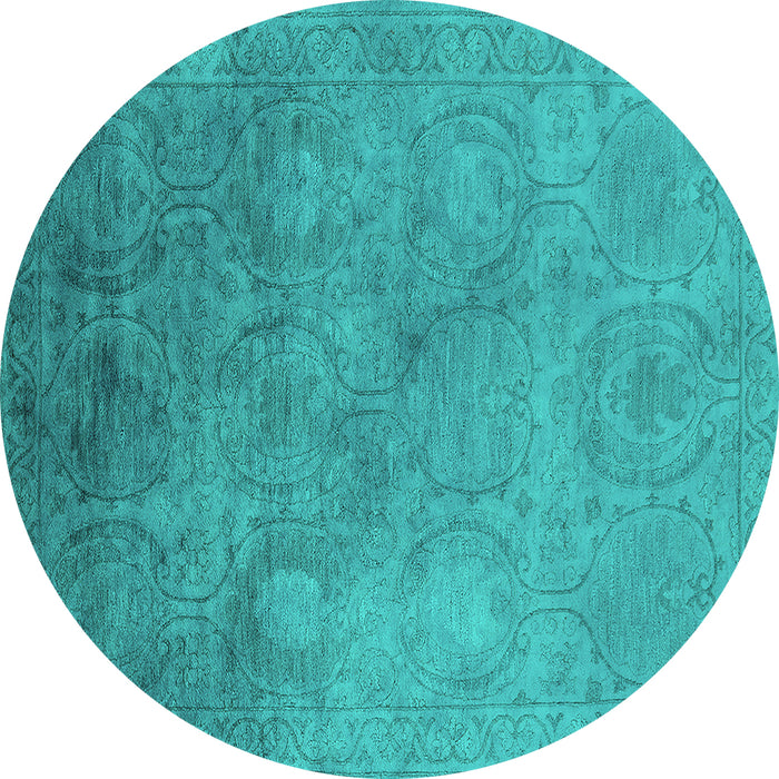Round Machine Washable Oriental Turquoise Industrial Area Rugs, wshurb2647turq