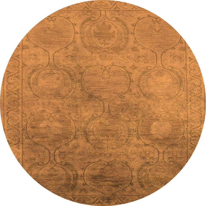 Round Machine Washable Oriental Orange Industrial Area Rugs, wshurb2647org