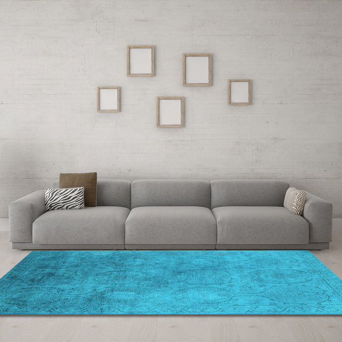 Machine Washable Oriental Light Blue Industrial Rug in a Living Room, wshurb2647lblu