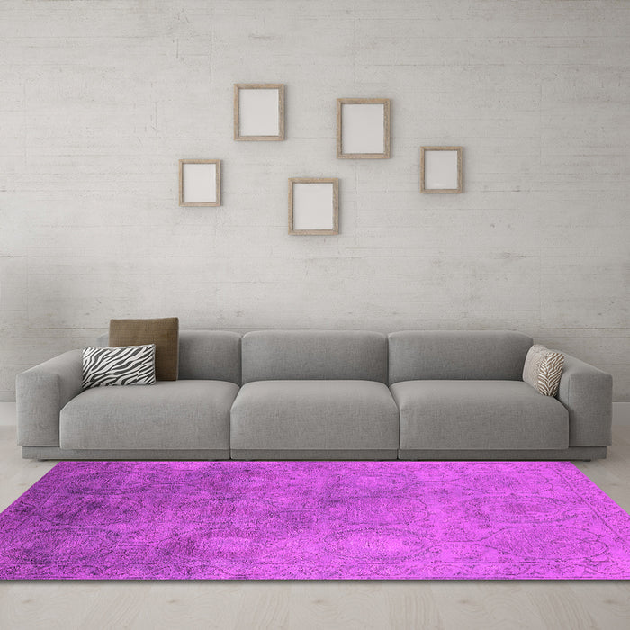 Machine Washable Oriental Pink Industrial Rug in a Living Room, wshurb2647pnk
