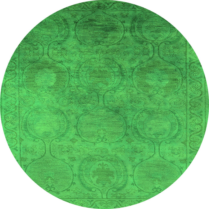 Round Machine Washable Oriental Green Industrial Area Rugs, wshurb2647grn
