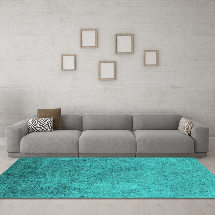 Machine Washable Oriental Turquoise Industrial Area Rugs in a Living Room,, wshurb2647turq