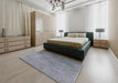 Mid-Century Modern Dark Gray Oriental Rug in a Bedroom, urb2647