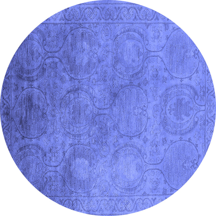 Round Machine Washable Oriental Blue Industrial Rug, wshurb2647blu