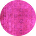 Round Machine Washable Oriental Pink Industrial Rug, wshurb2648pnk