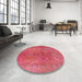 Round Mid-Century Modern Crimson Red Oriental Rug in a Office, urb2648