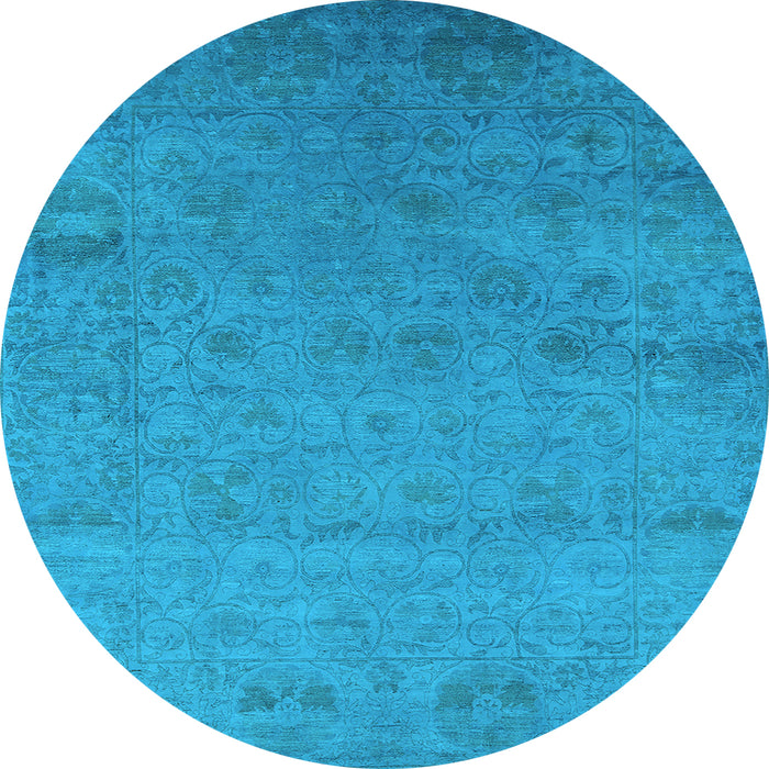 Round Machine Washable Oriental Light Blue Industrial Rug, wshurb2649lblu