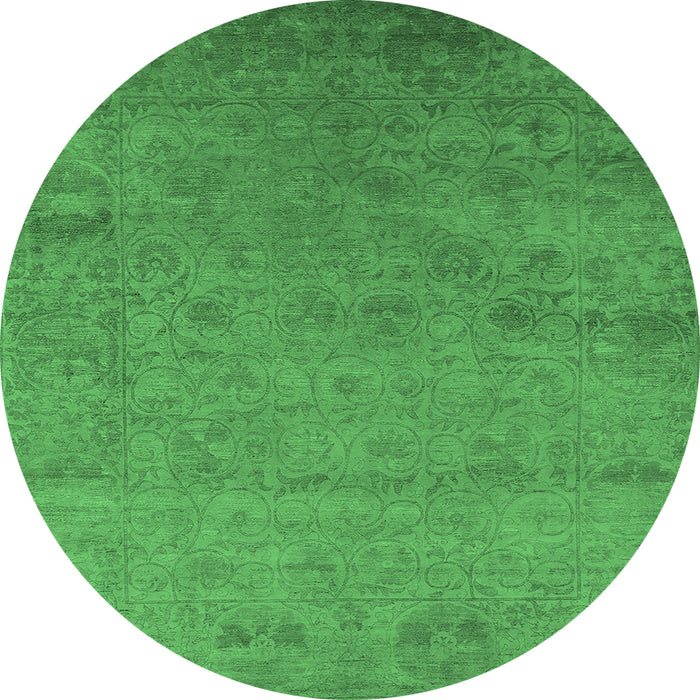 Round Oriental Emerald Green Industrial Rug, urb2649emgrn