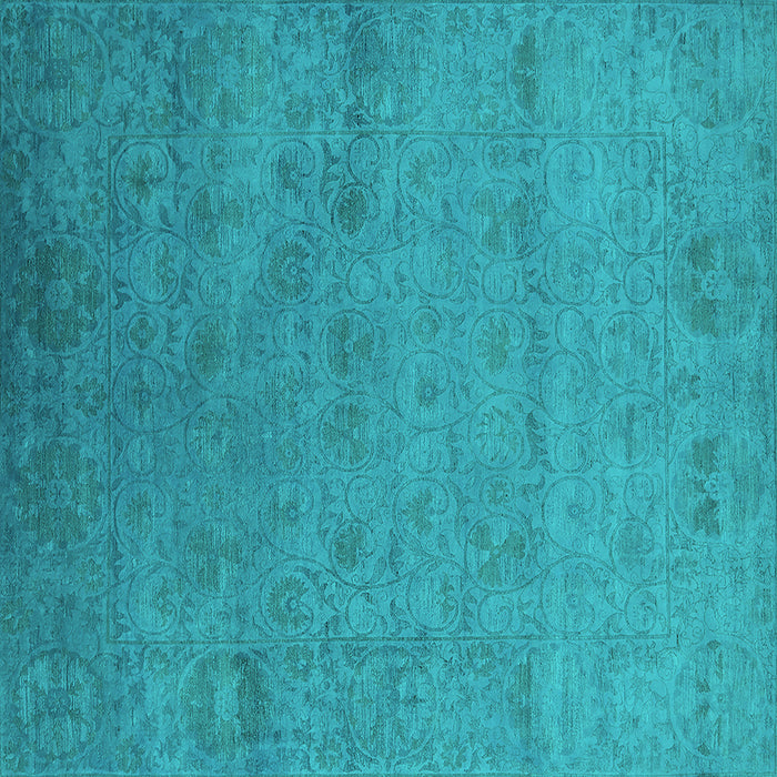 Square Machine Washable Oriental Turquoise Industrial Area Rugs, wshurb2649turq