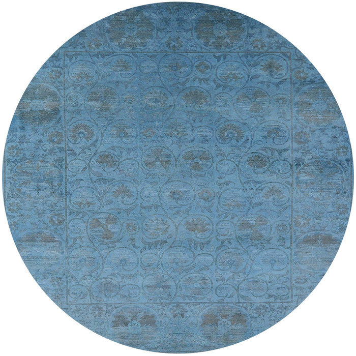 Round Mid-Century Modern Blue Oriental Rug, urb2649