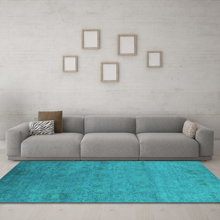 Machine Washable Oriental Turquoise Industrial Area Rugs in a Living Room,, wshurb2649turq