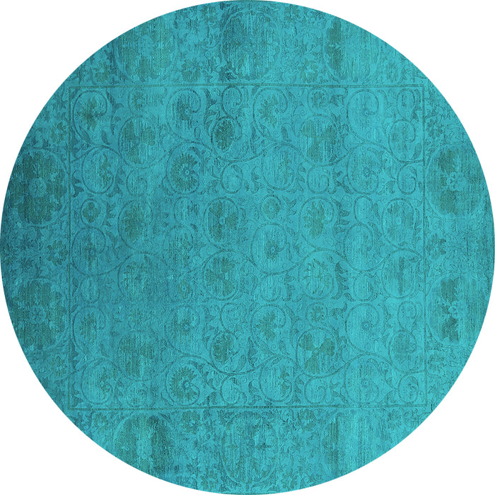 Round Oriental Turquoise Industrial Rug, urb2649turq
