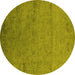 Round Machine Washable Oriental Yellow Industrial Rug, wshurb2649yw