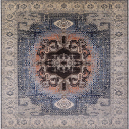 Square Machine Washable Industrial Modern Silver Pink Rug, wshurb2650