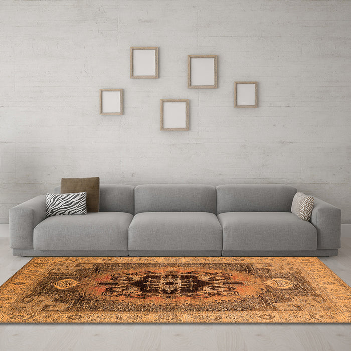 Machine Washable Oriental Orange Industrial Area Rugs in a Living Room, wshurb2650org