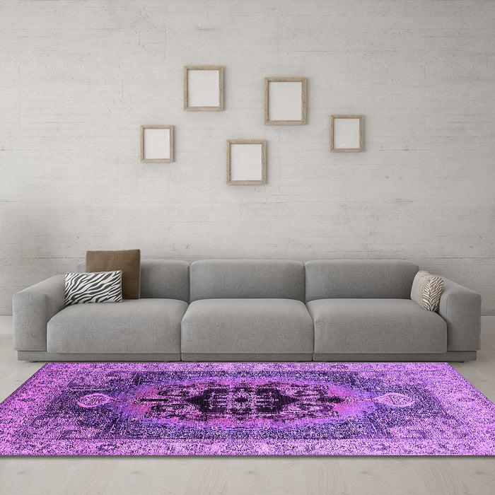 Machine Washable Oriental Purple Industrial Area Rugs in a Living Room, wshurb2650pur