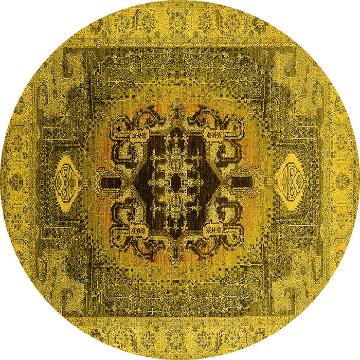 Round Oriental Yellow Industrial Rug, urb2650yw