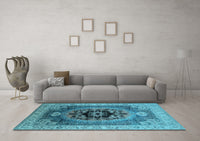 Machine Washable Oriental Light Blue Industrial Rug, wshurb2650lblu